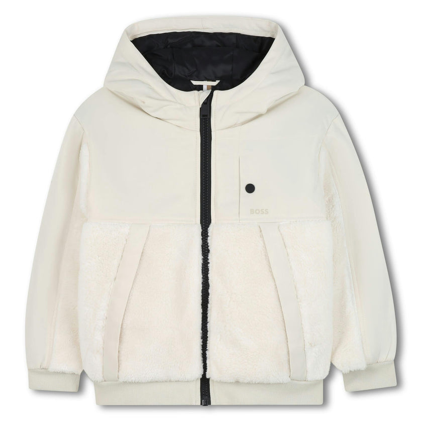 Cream Hooded Jacket with Plush Panels