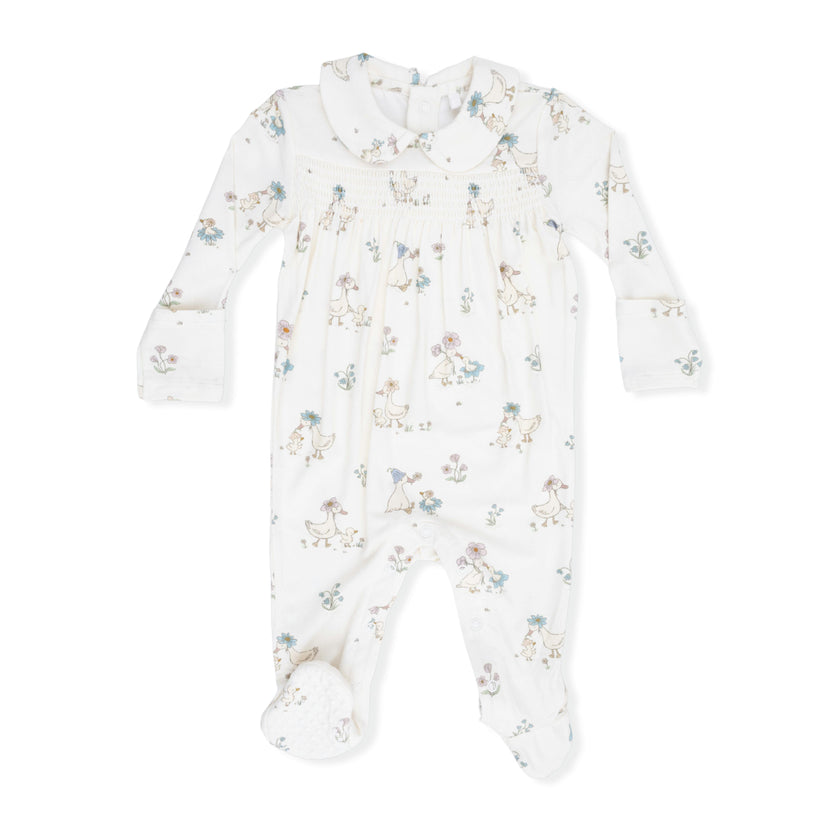 Flower Ducklings - Smocked Peter Pan Snap Footie