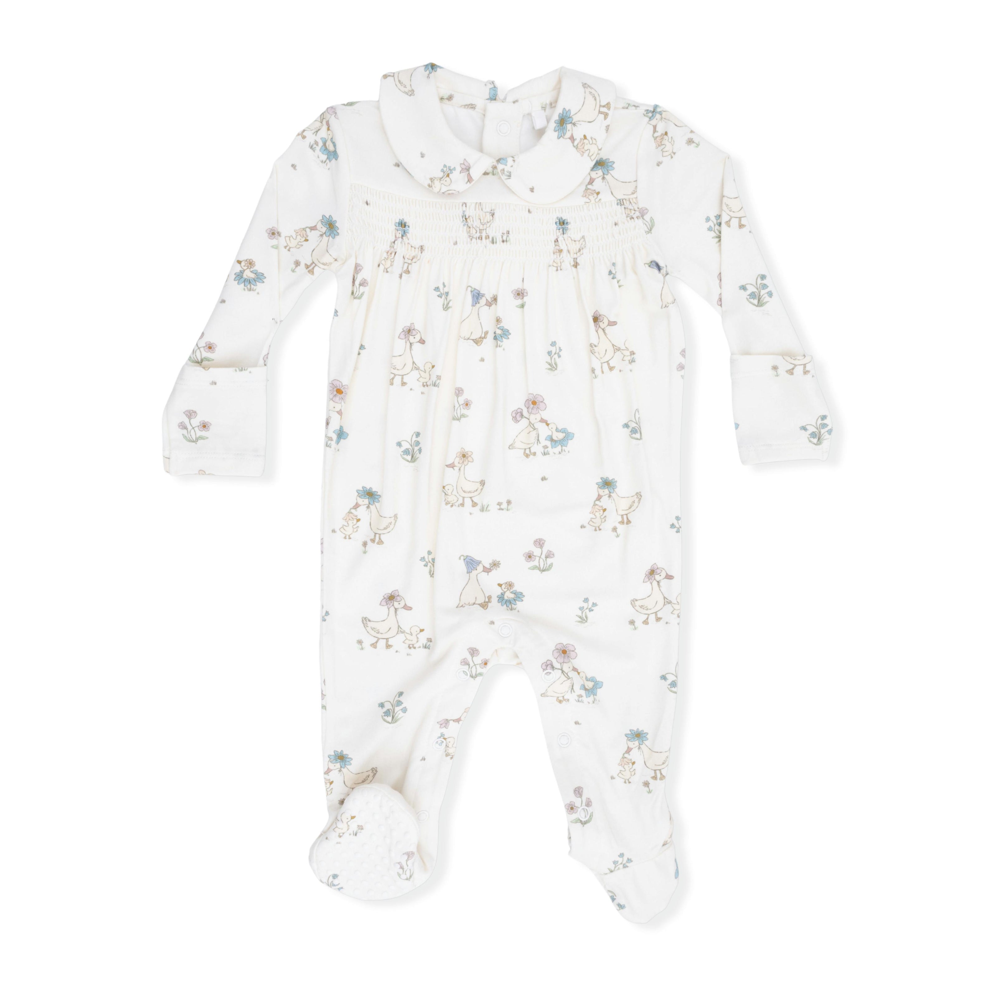 Flower Ducklings - Smocked Peter Pan Snap Footie