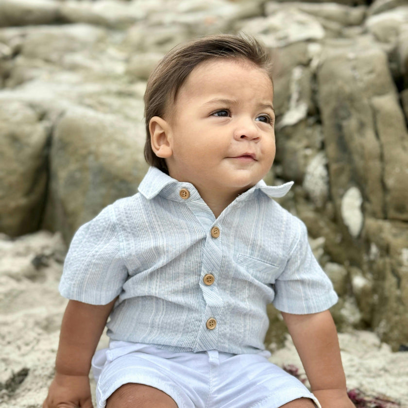 CHAMBRAY TEXTURED STRIPE HELFORD WOVEN ONESIE