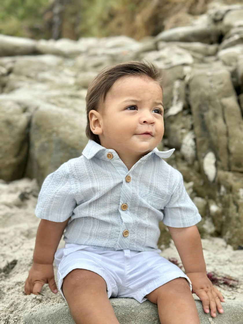CHAMBRAY TEXTURED STRIPE HELFORD WOVEN ONESIE