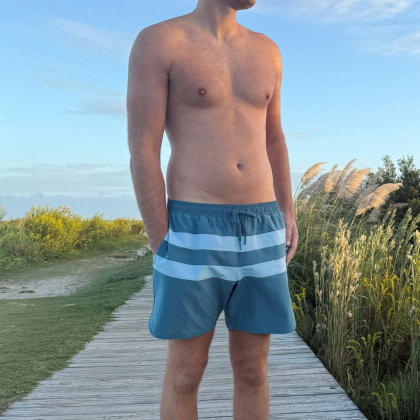 men's teal and dusk blue colorblock boardie