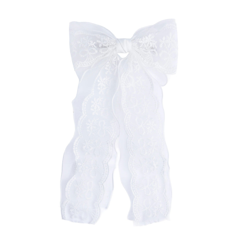 White Sheer Embroidered Organza Lace Hair Clip