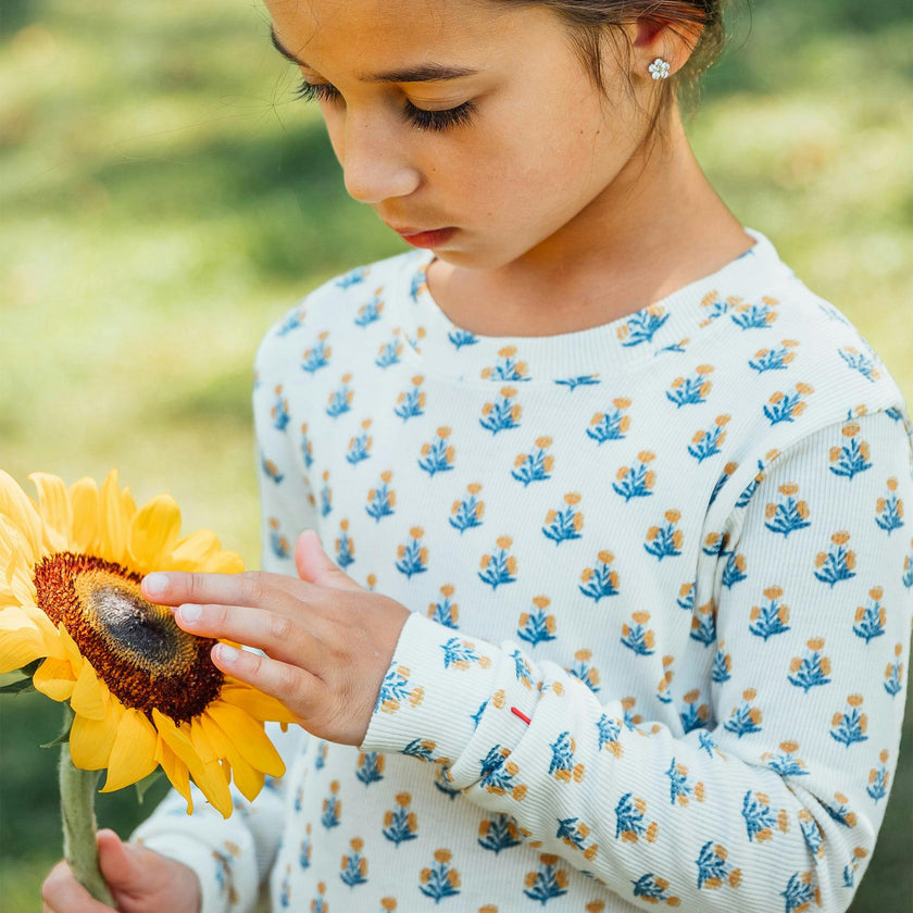The Organic Long Sleeve Pajama Set [Marigold Block Floral]