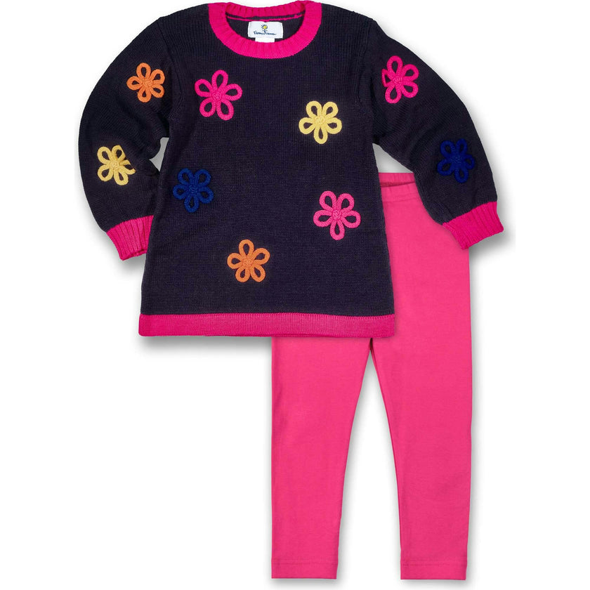 Sweater Tunic With Flowers And Leggings