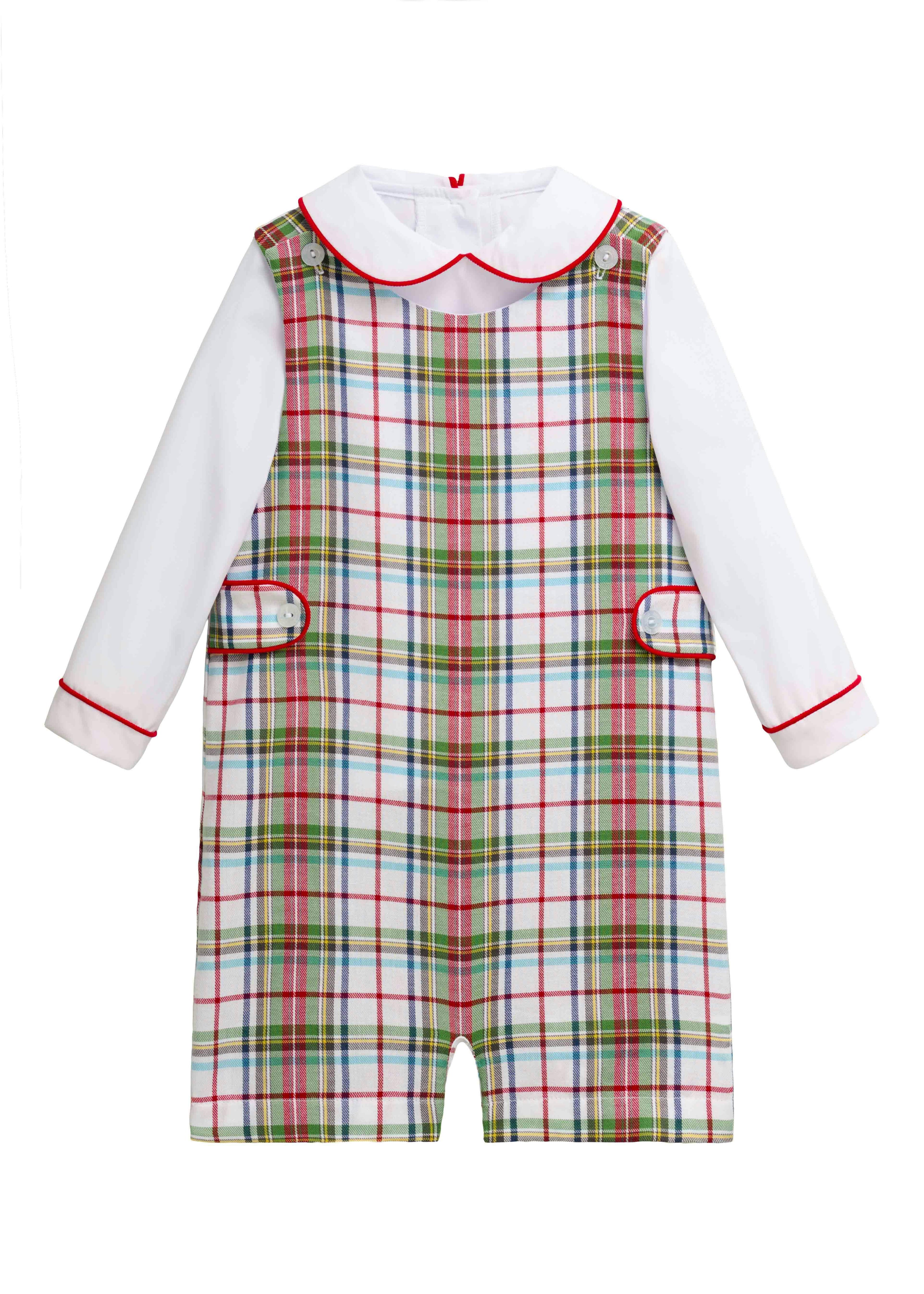 Button Tab John John Set - Douglas Plaid