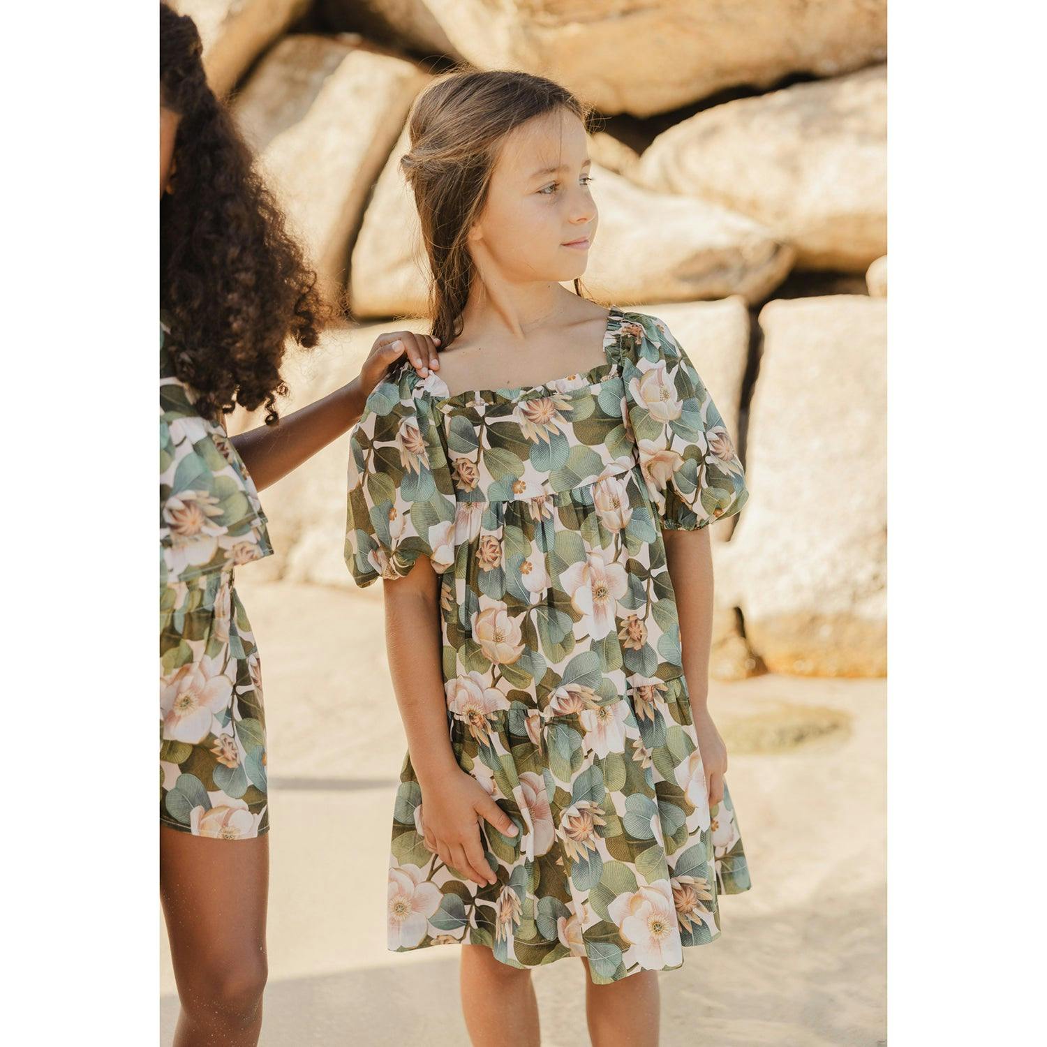 Vintage Rose Puff-Sleeve Dress