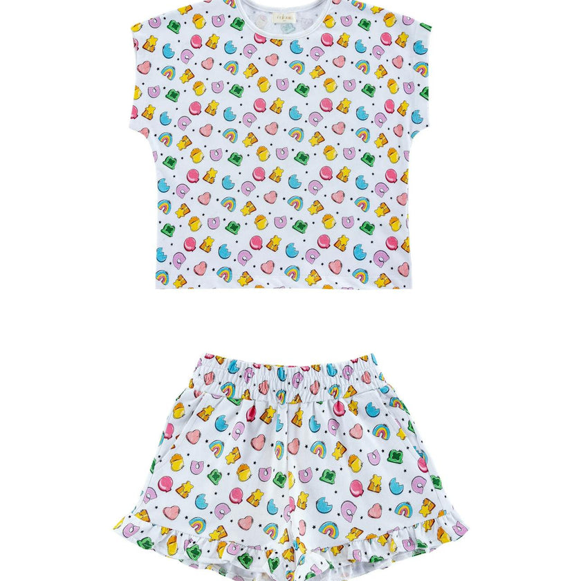 Lightweight French Terry Ruffle Shorts Lounge Set, Good Luck Charms