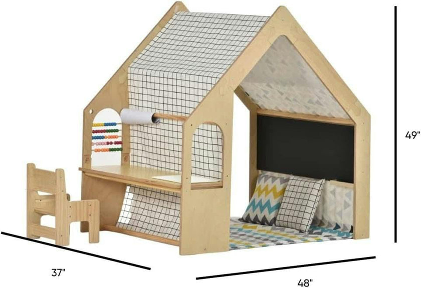 Flair | Indoor Wooden Playhouse with Desk, Chair & Chalkboard for Toddlers and Kids