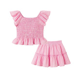 Tween Girl Smocked Top & Skirt Set | Pink Stripe