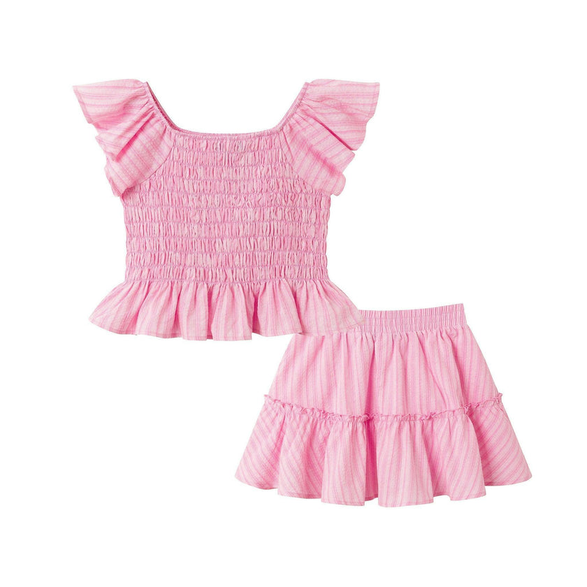 Tween Girl Smocked Top & Skirt Set | Pink Stripe