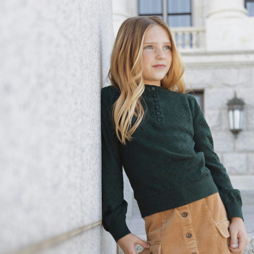 Organic Puff Sleeve Henley Sweater