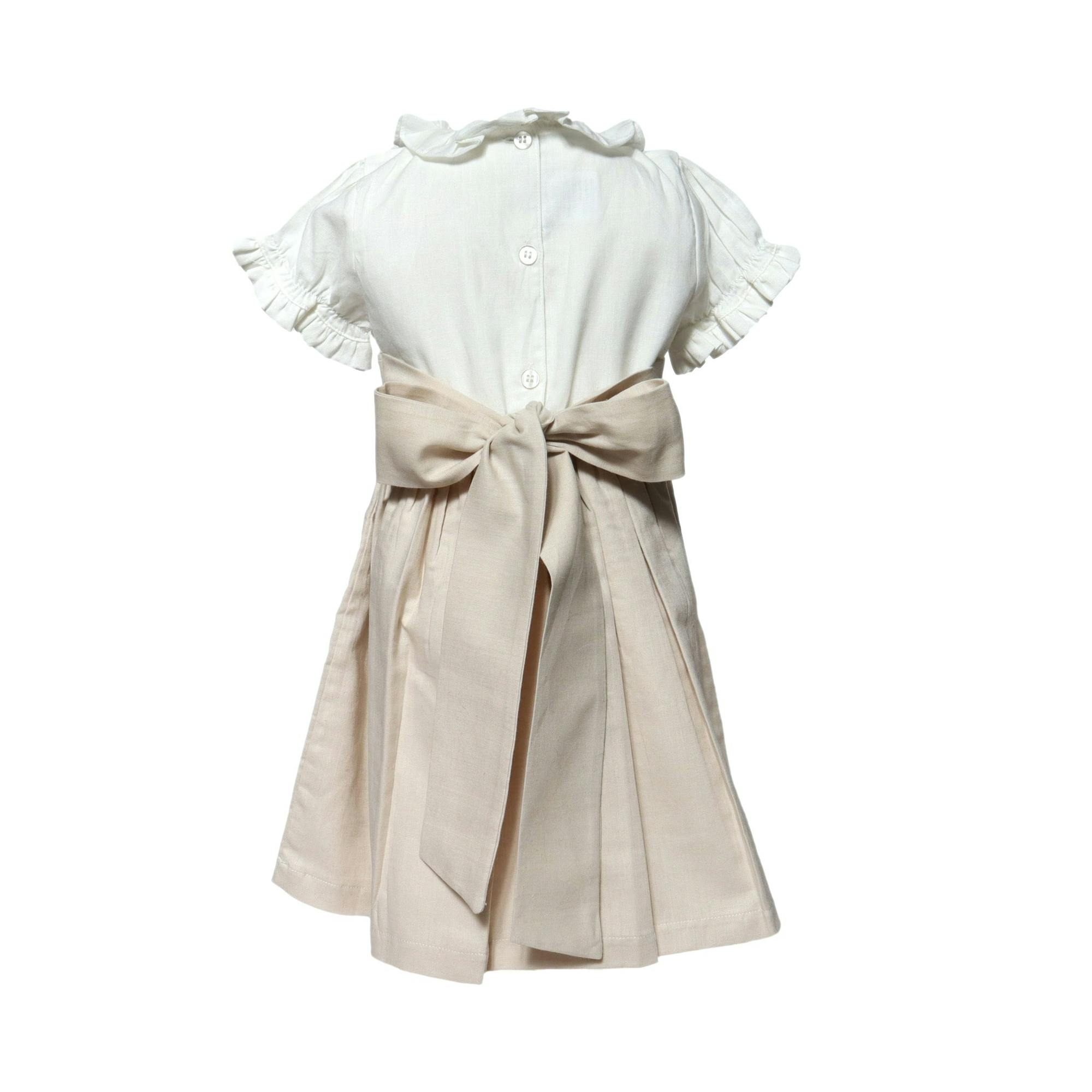Natural Linen Dress - Pleated Sash Waist