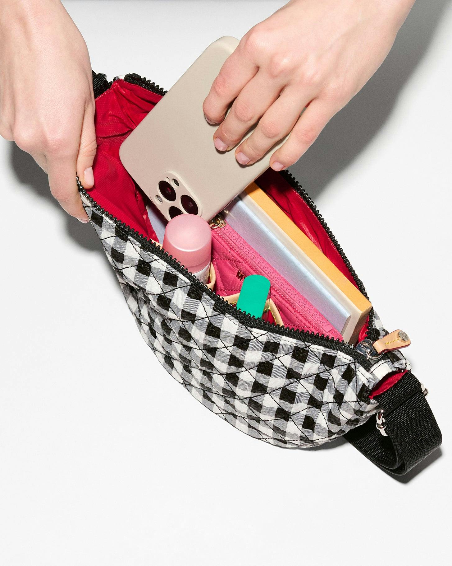 Black/White Gingham Small Metro Smile Bag