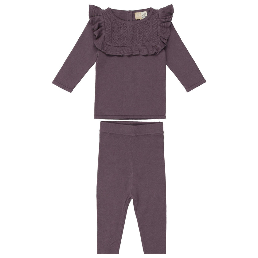 Ruffle Bib Long Sleeve Sweater & Pant 2-Piece Set