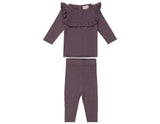 Ruffle Bib Long Sleeve Sweater & Pant 2-Piece Set