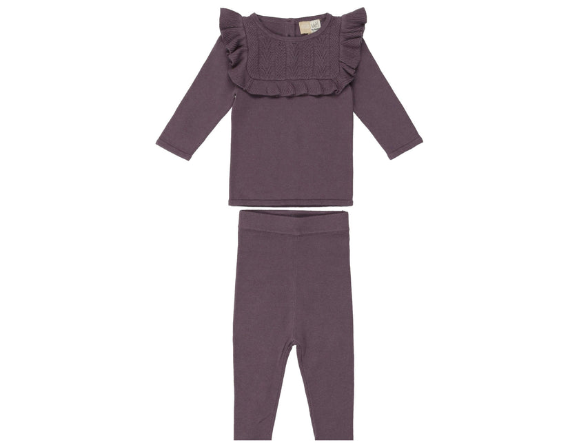 Ruffle Bib Long Sleeve Sweater & Pant 2-Piece Set