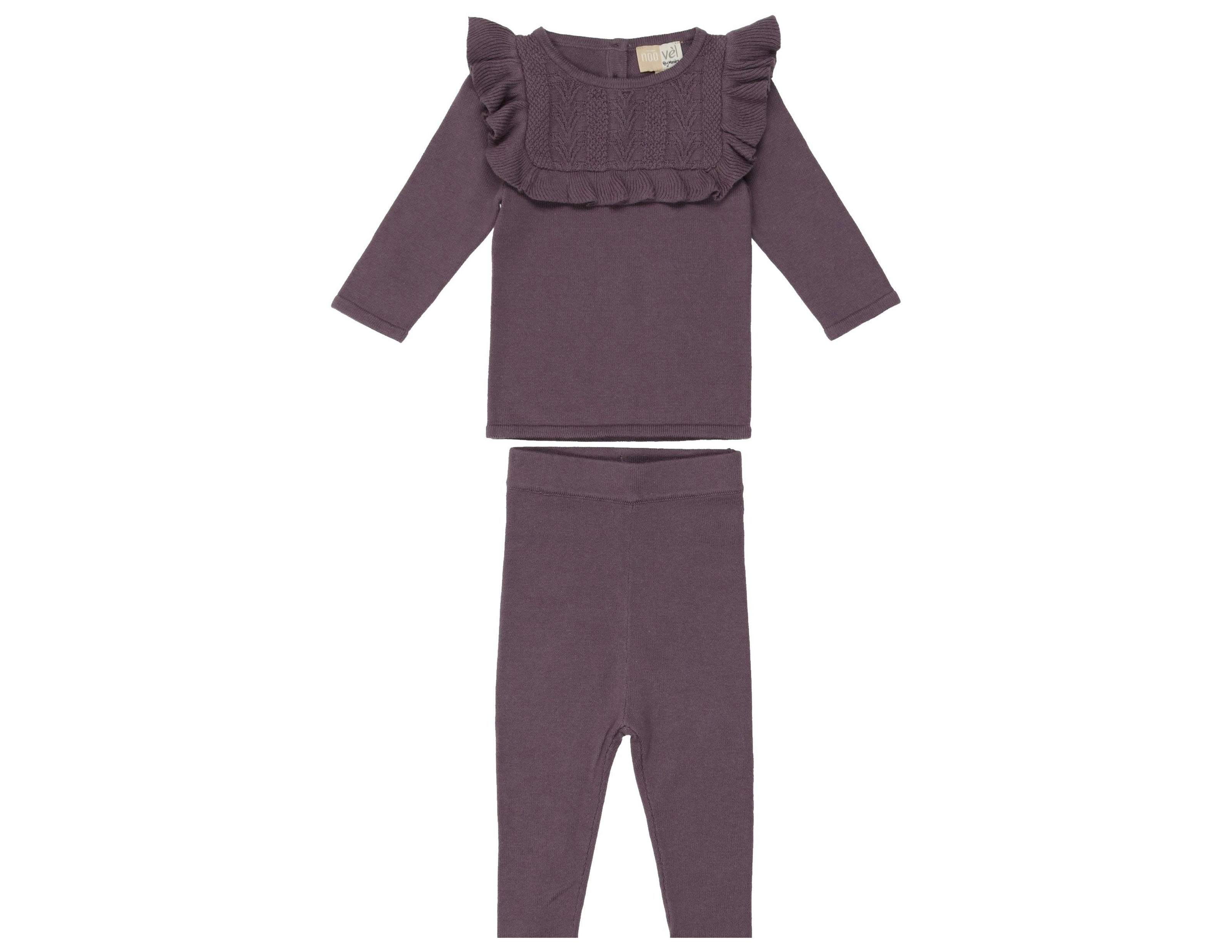 Ruffle Bib Long Sleeve Sweater & Pant 2-Piece Set
