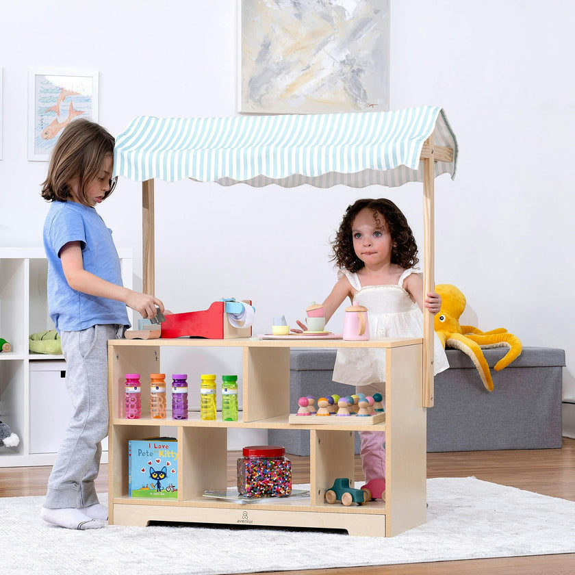 Holly Wooden Market Stand – Kids’ Pretend Play Shop & Display Shelf