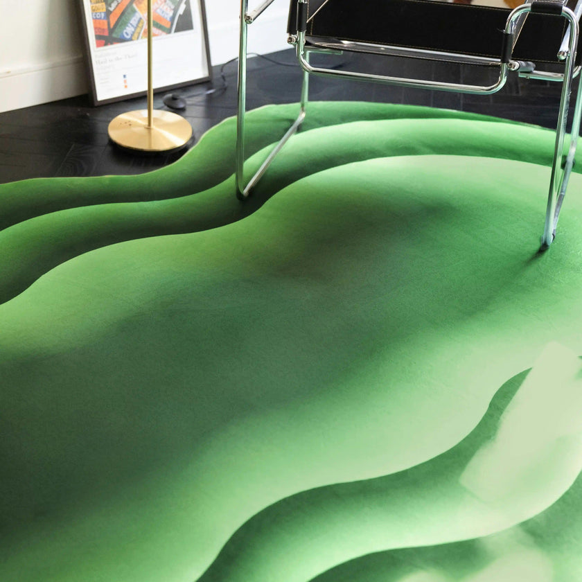 Green Modern Abstract Wavy Area Rug by Juan Marquez