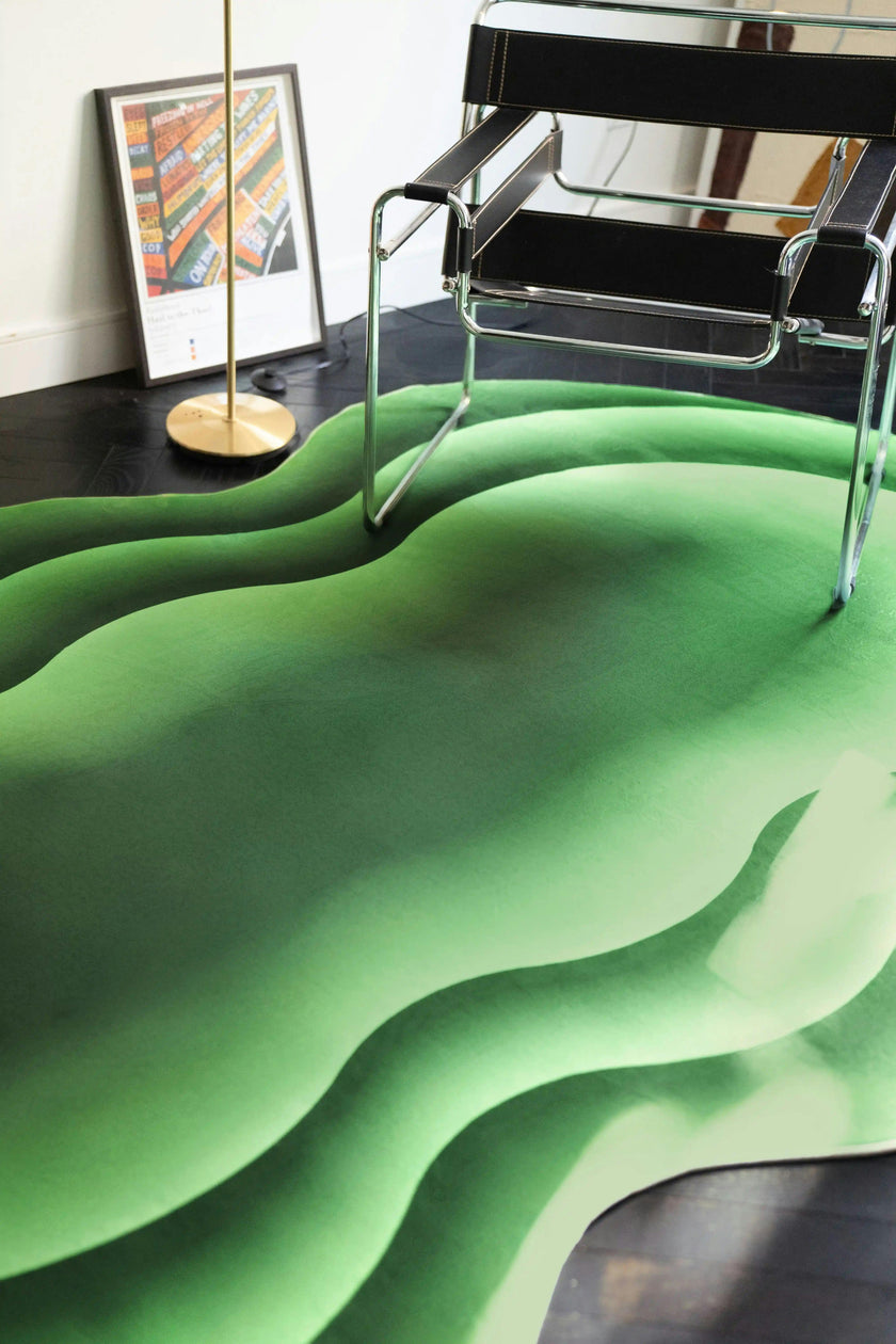 Green Modern Abstract Wavy Area Rug by Juan Marquez