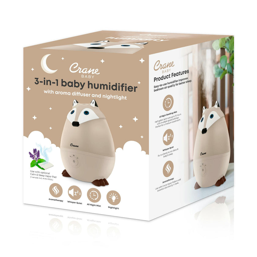 Mini-Adorable Red Fox 0.5 Gal. Baby Humidifier, Cool Mist with Aroma Tray & Night Light