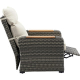 Teamson Home Outdoor Seating Wicker Frame & Wood Armrests Recliner Set in Gray