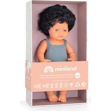 Colourful Edition Collection - Baby Doll Caucasian Curly Black Hair Boy 15'' (grey rompers)