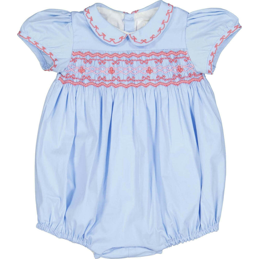 Princess Charlotte Sky Blue Smocked Baby Romper