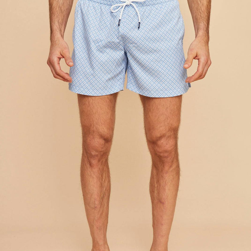 Sky Blue Geo Men's Swim Shorts
