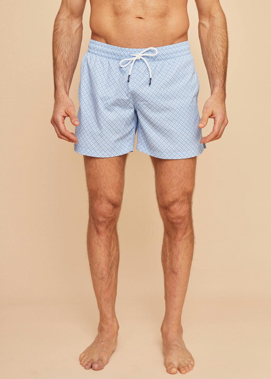 Sky Blue Geo Men's Swim Shorts
