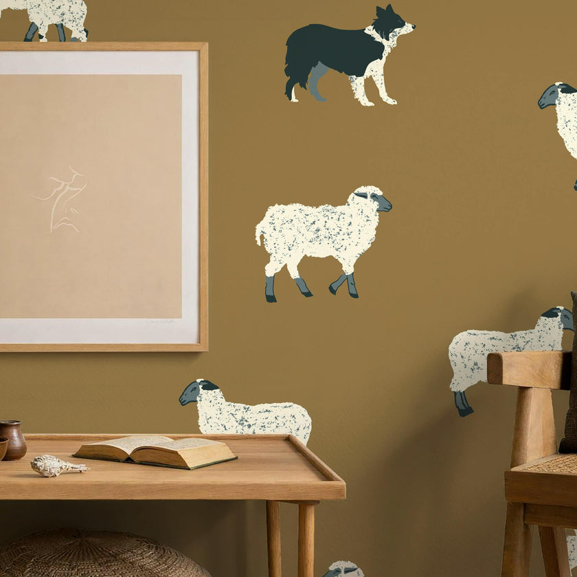 Wallpaper Moutons color Ocre