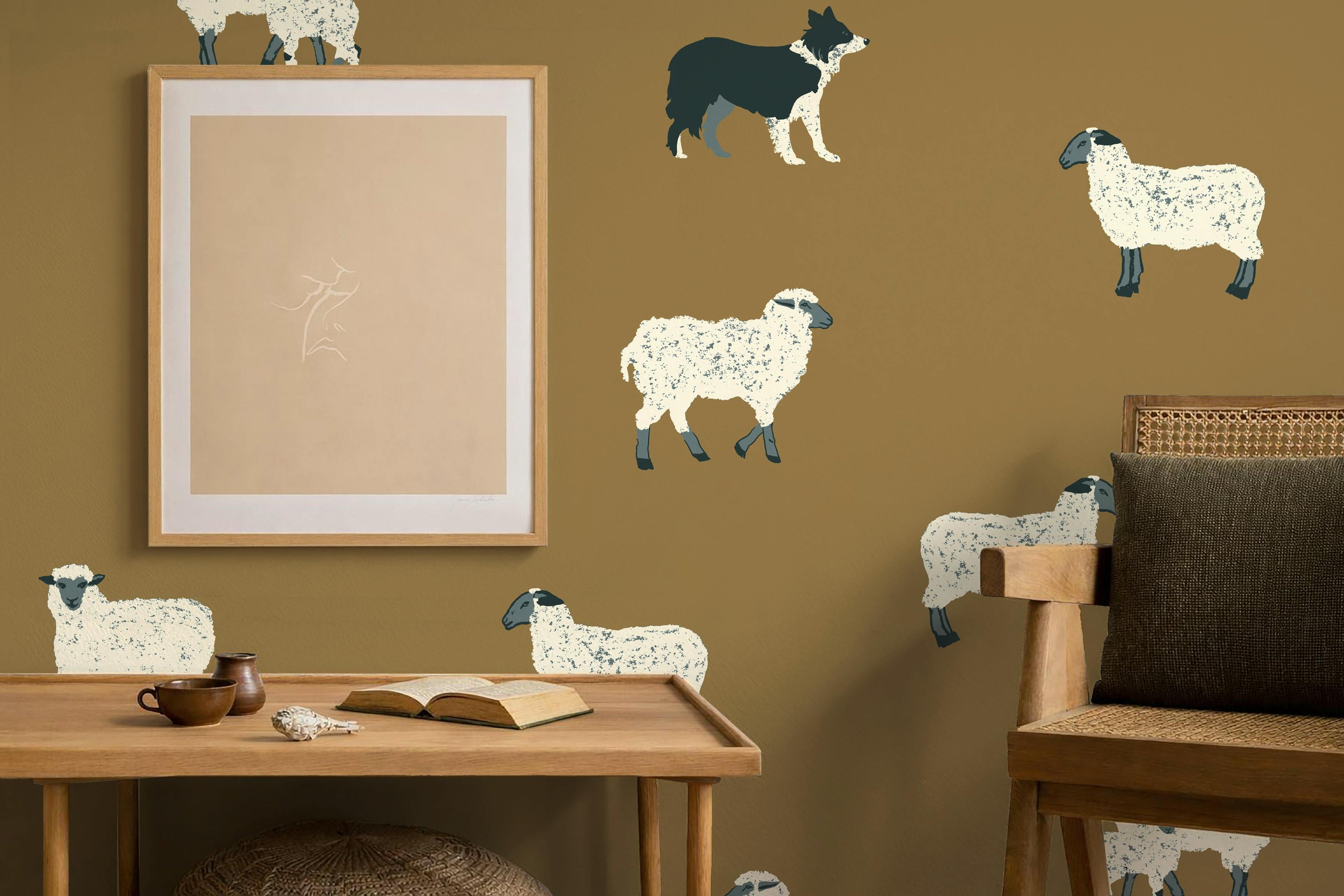 Wallpaper Moutons color Ocre