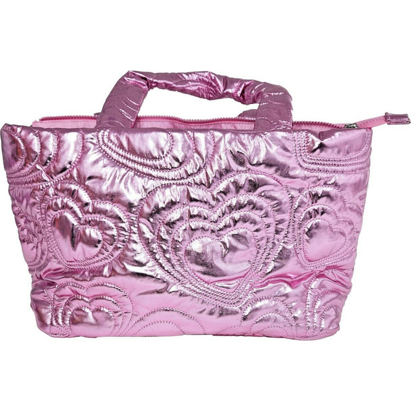 Pink Shinning Heart Puffy Overnight Bag