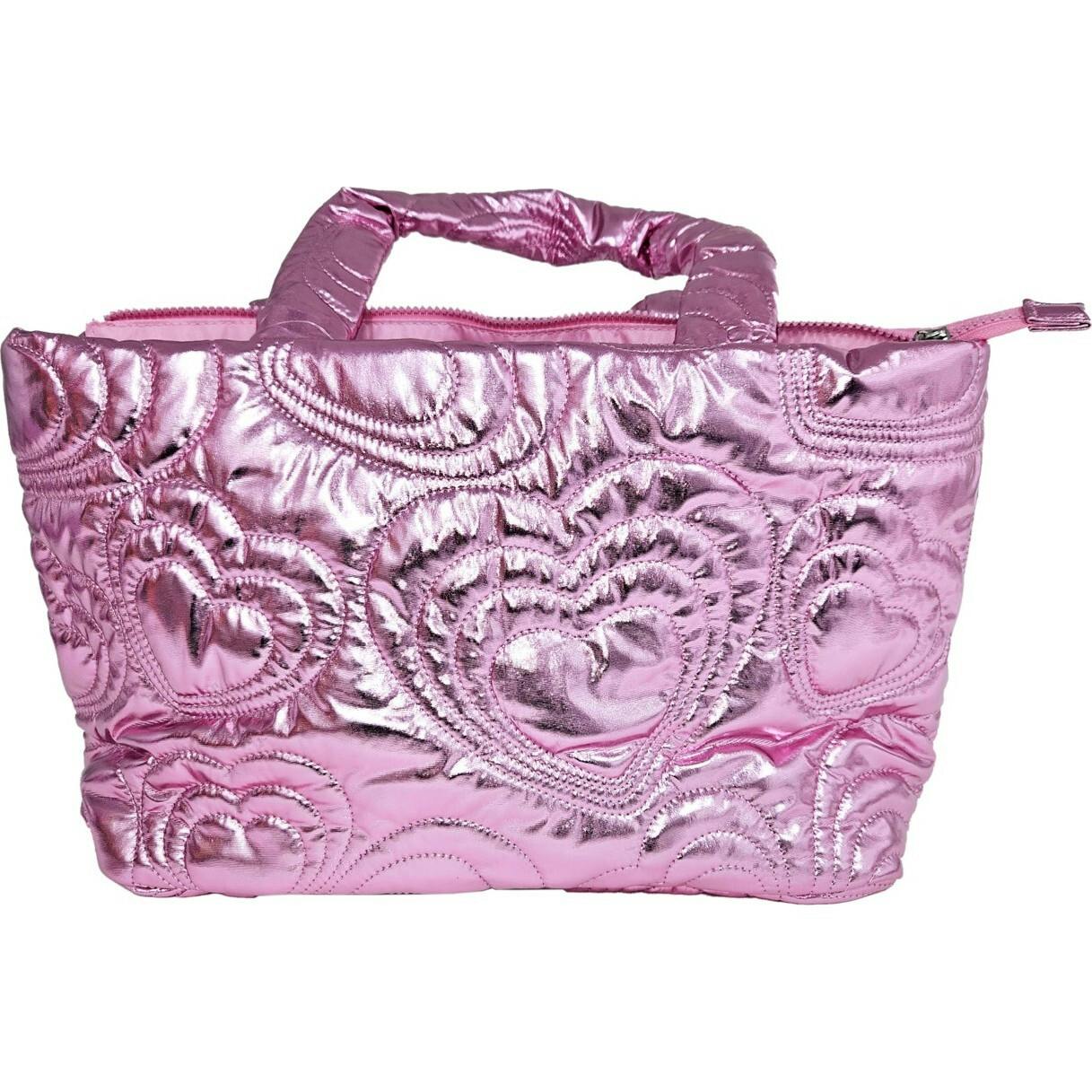 PINK SHINING HEART PUFFY OVERNIGHT BAG