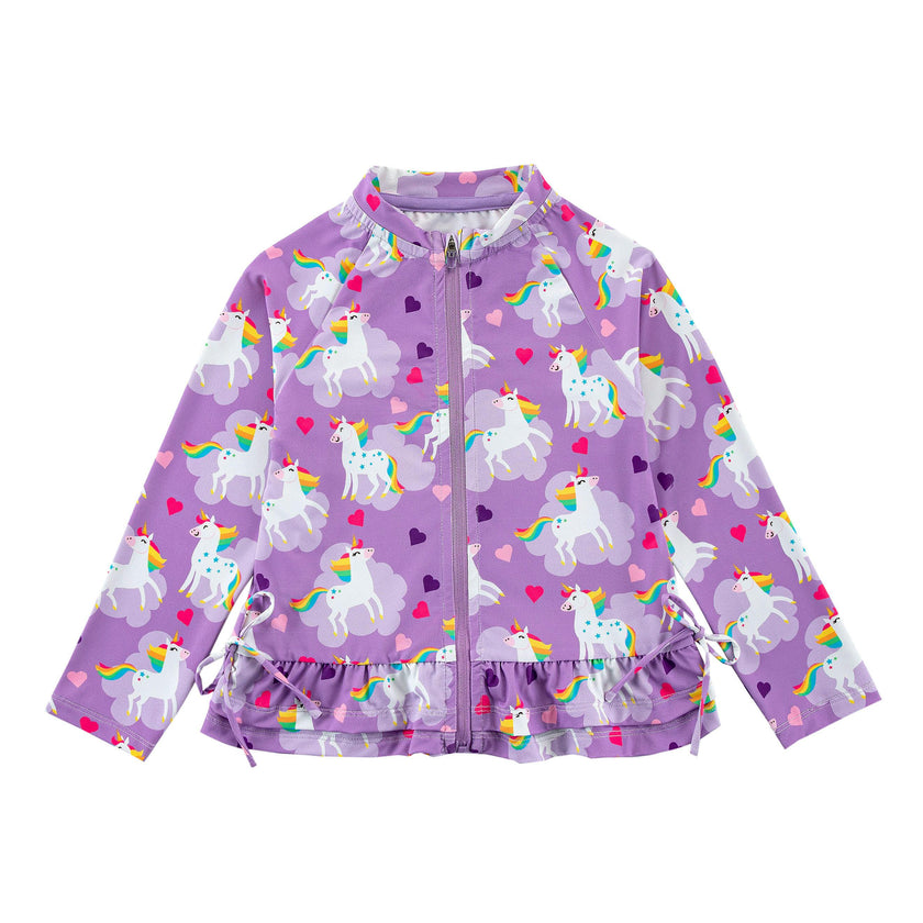 Raya UPF 50+ Ruffled Zip Up Sun Protection Jacket, Unicorn