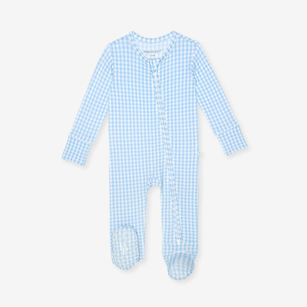 Blue Gingham Footie Zippered One Piece