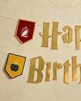 Wizard Birthday Banner - gold foil + colored pendants
