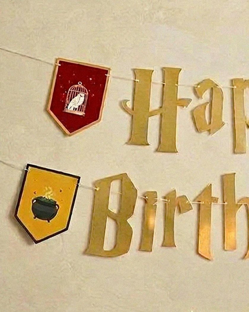 Wizard Birthday Banner - gold foil + colored pendants