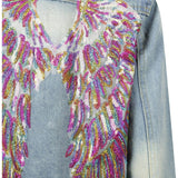 Women's Neon Angel Wings Denim Jacket Rainbow