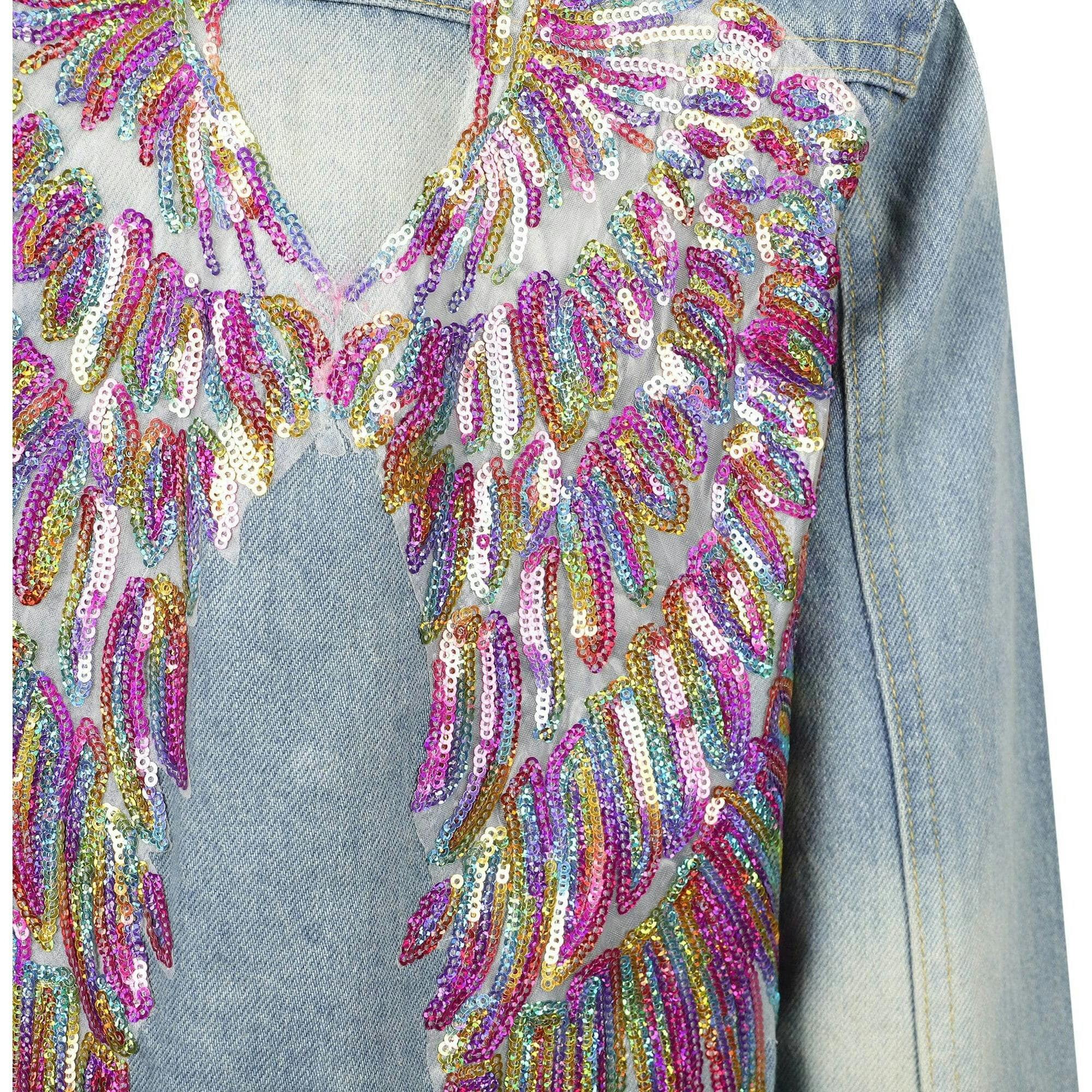 Women's Neon Angel Wings Denim Jacket Rainbow