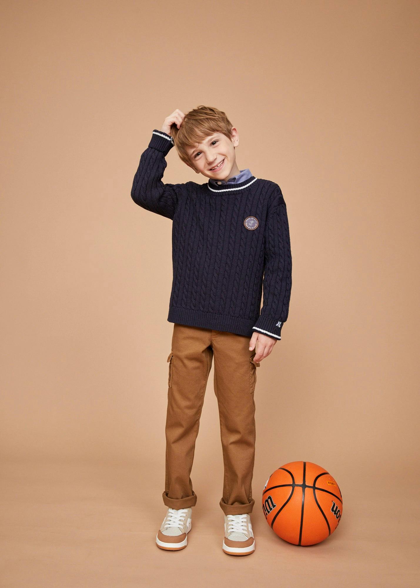 The Navy Merino Cableknit Crew