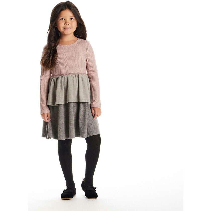 Kids Color Blocked Lurex Knit Tiered Dress