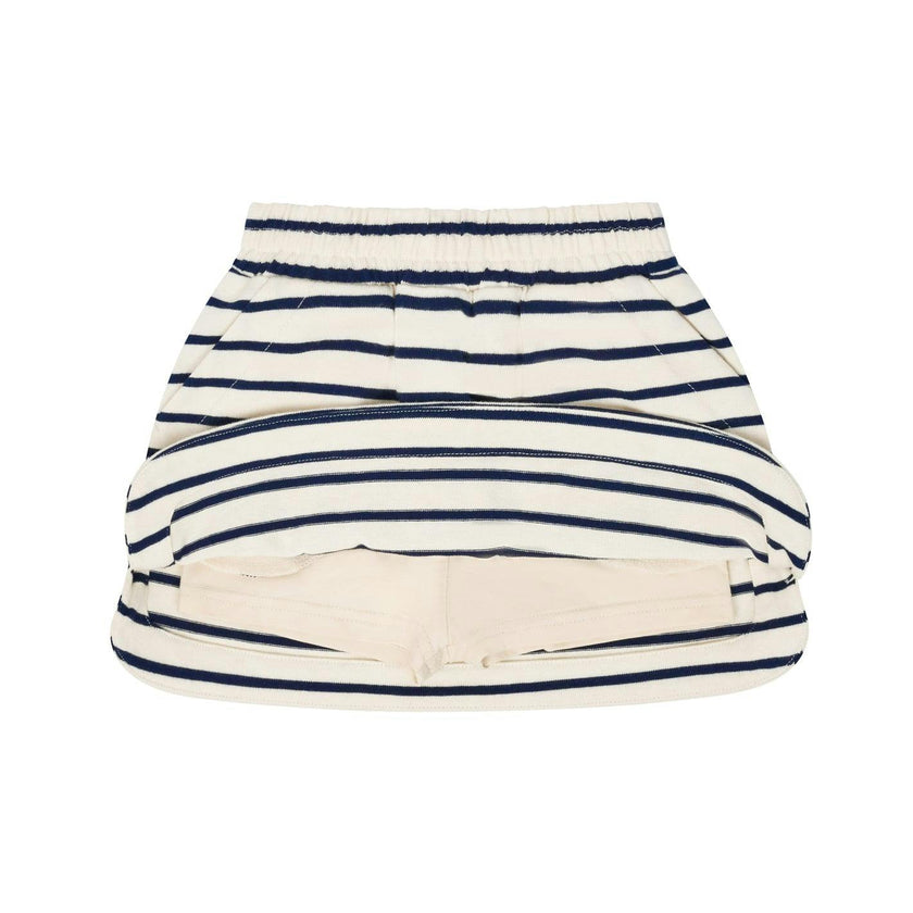 girls cream and navy stripe skirt with shorts