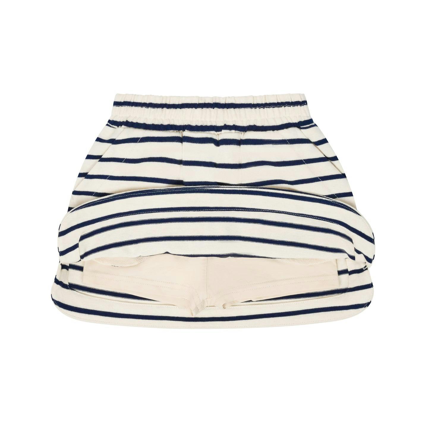 girls cream and navy stripe skirt with shorts