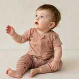 Organic Short Sleeve Zip Romper - Island Palm
