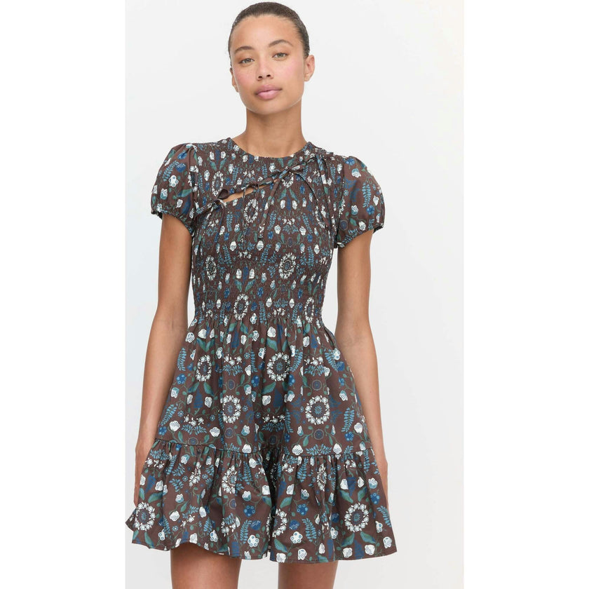 The Gia Mini Nap Dress - Chocolate Swedish Floral