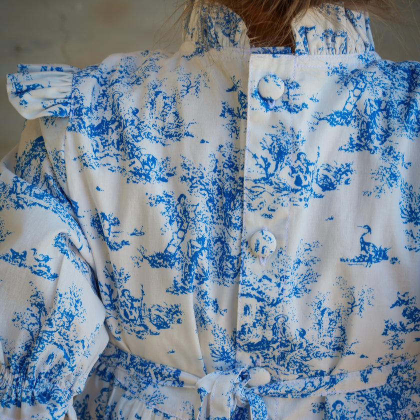 Aoki Blue Toile Dress | Short Sleeve