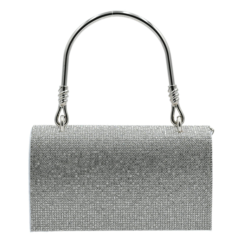Silver Rhinestone Foldover Handbag