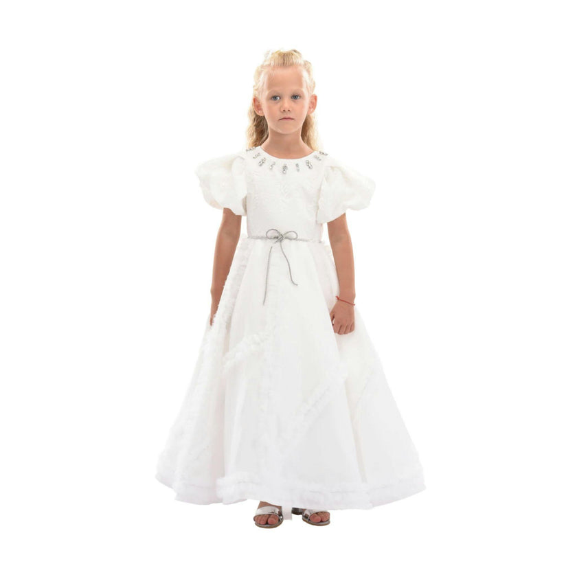 White Raineri Gem Shimmer Overlay Dress